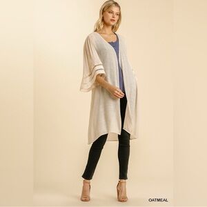 Umgee Sheer Open Front Kimono with Mesh Burnout Bell Sleeve Detail - NWT